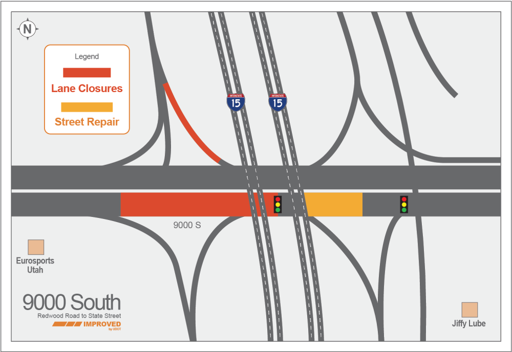 9000 South I-15 road work map