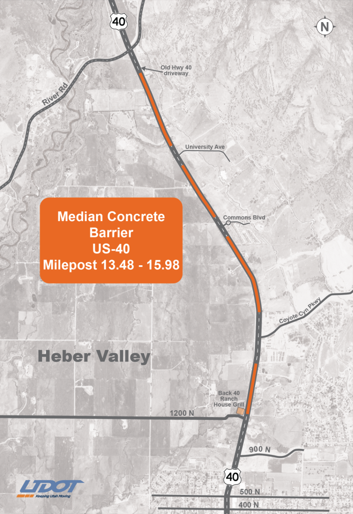 Proposed median barriers north of Heber City