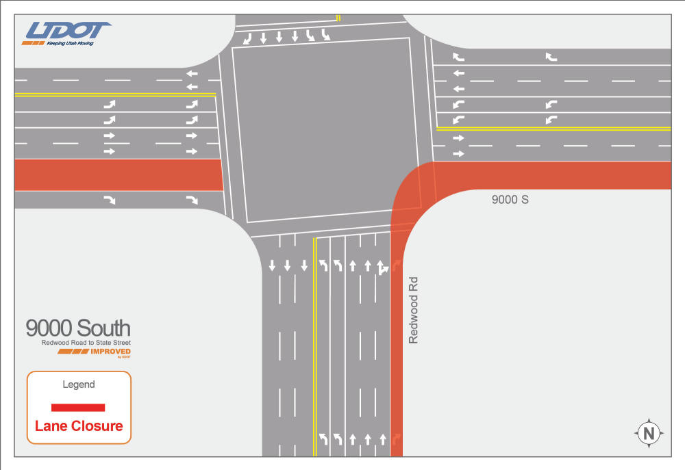 9000 South Redwood Road Lane Closure Map