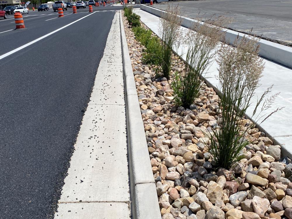 Crews are completing the final pieces of landscaping through the end of July. Park strips feature water wise plantings and rock mulch.