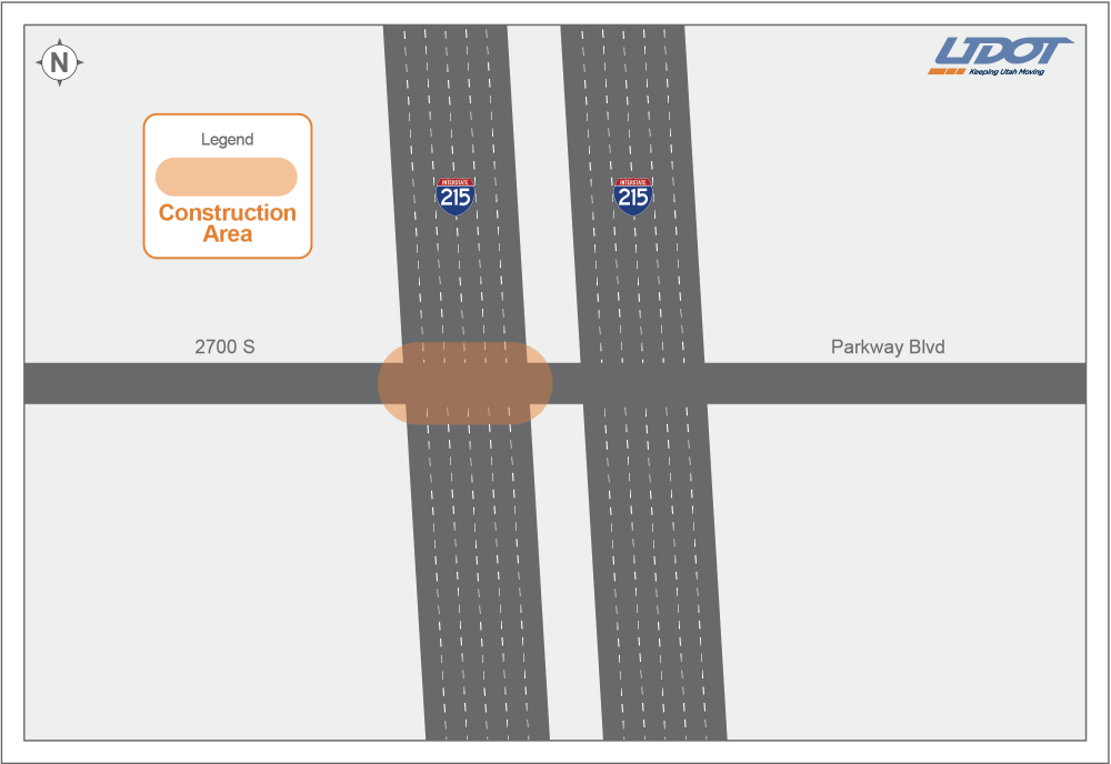 Map of bridge repair at !i-215 W at 2700 South